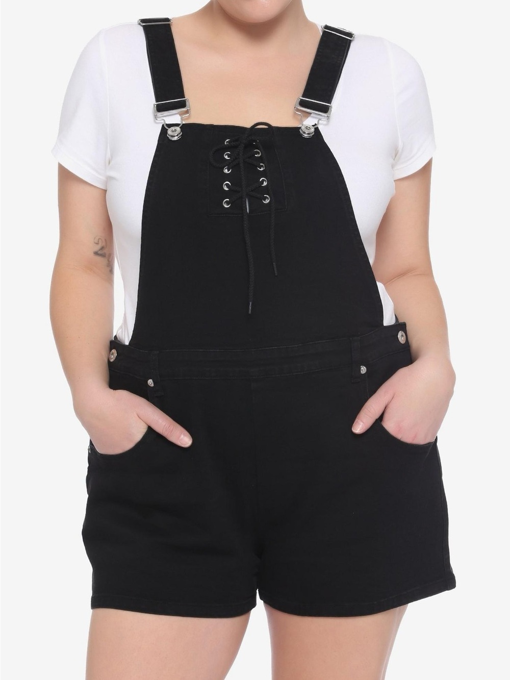 Hot Topic Black Lace Up Shortalls Plus Size 3X Shorts Overalls Denim Jeans Goth